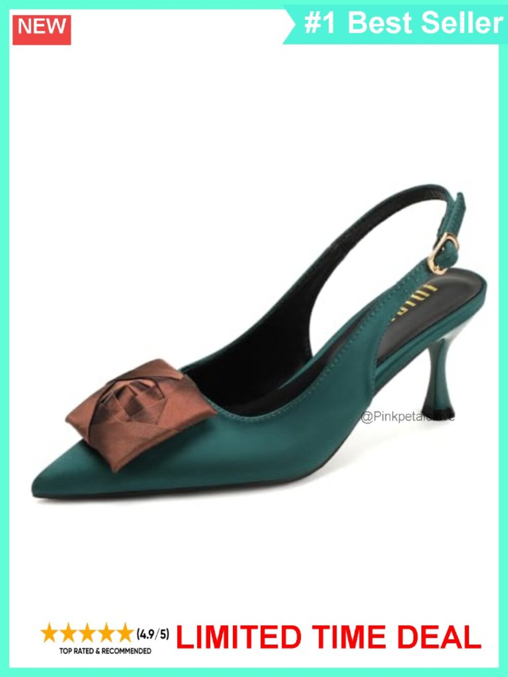 Satin Slingback Kitten Heels Floral Pointed Toe Pumps
